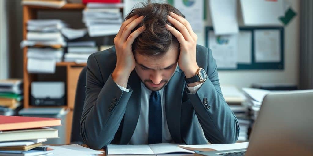 Tired HR Professional slumped at a desk