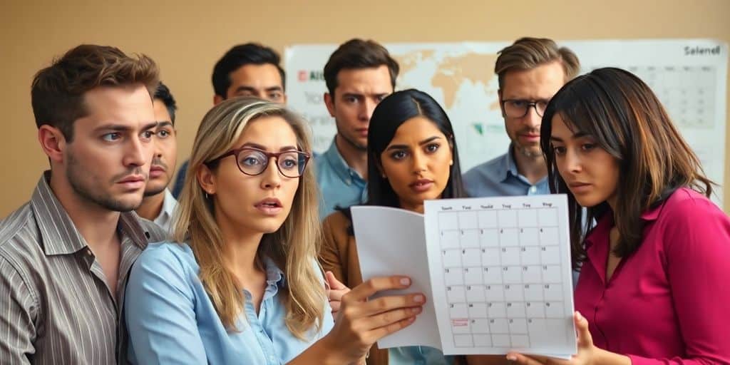 business team looking stressed over attendance records